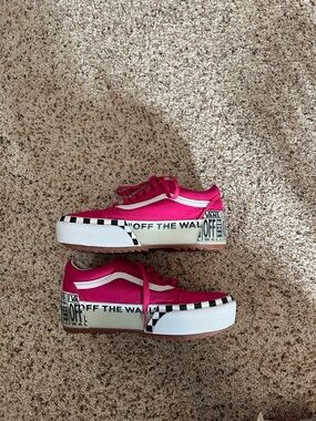 Vans Pink Platform Old Skool Sneakers with Checkerboard Sole